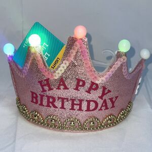 Glittery Pink Happy Birthday Light up Tiara Crown, Felt,  Novelty Dress-Up
